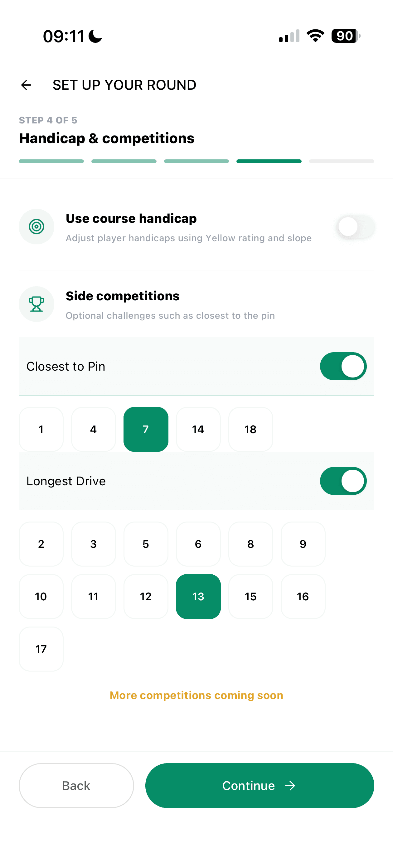 Foremates handicap and competition setup, with closest to the pin on hole seven and longest drive on hole thirteen
