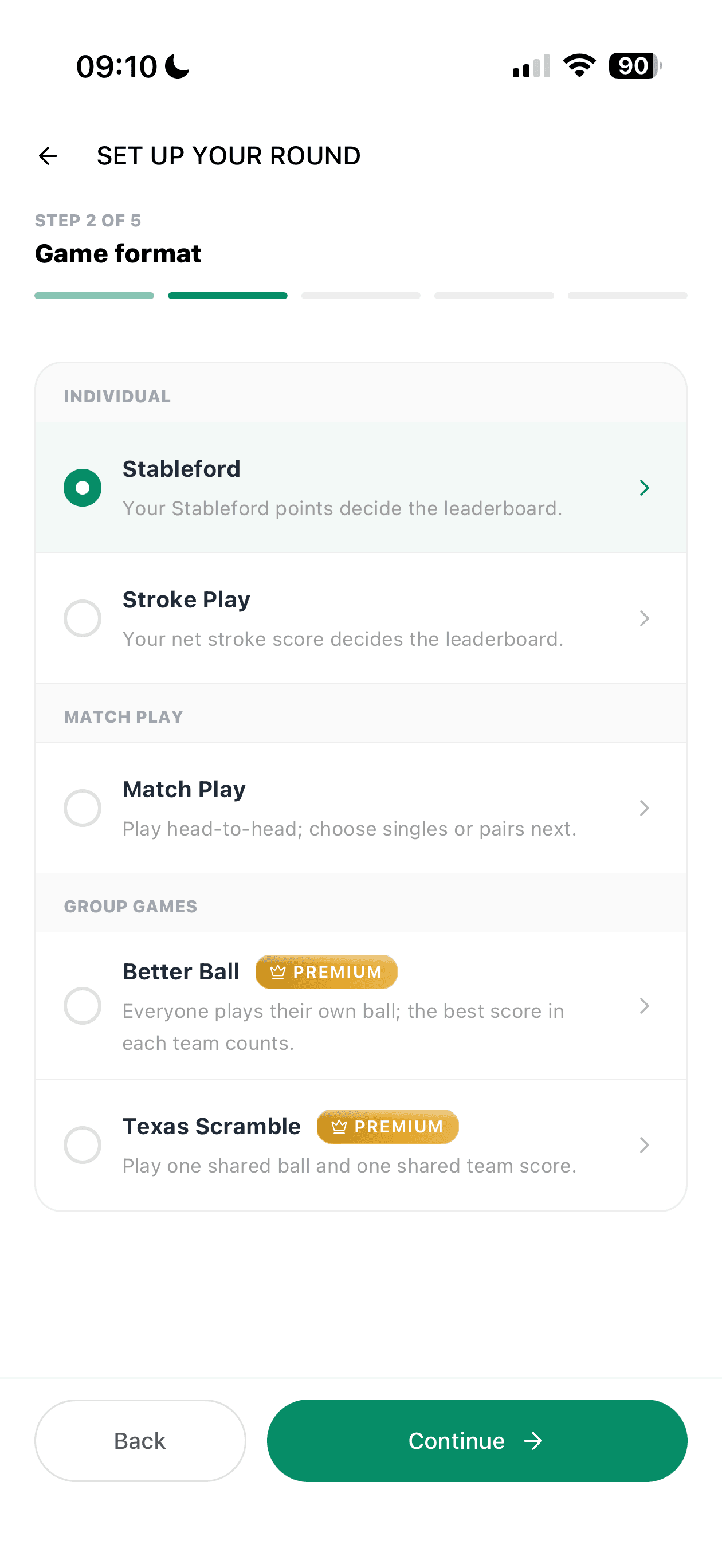 Foremates formats: Stableford, Stroke Play, Match Play, plus Better Ball and Texas Scramble